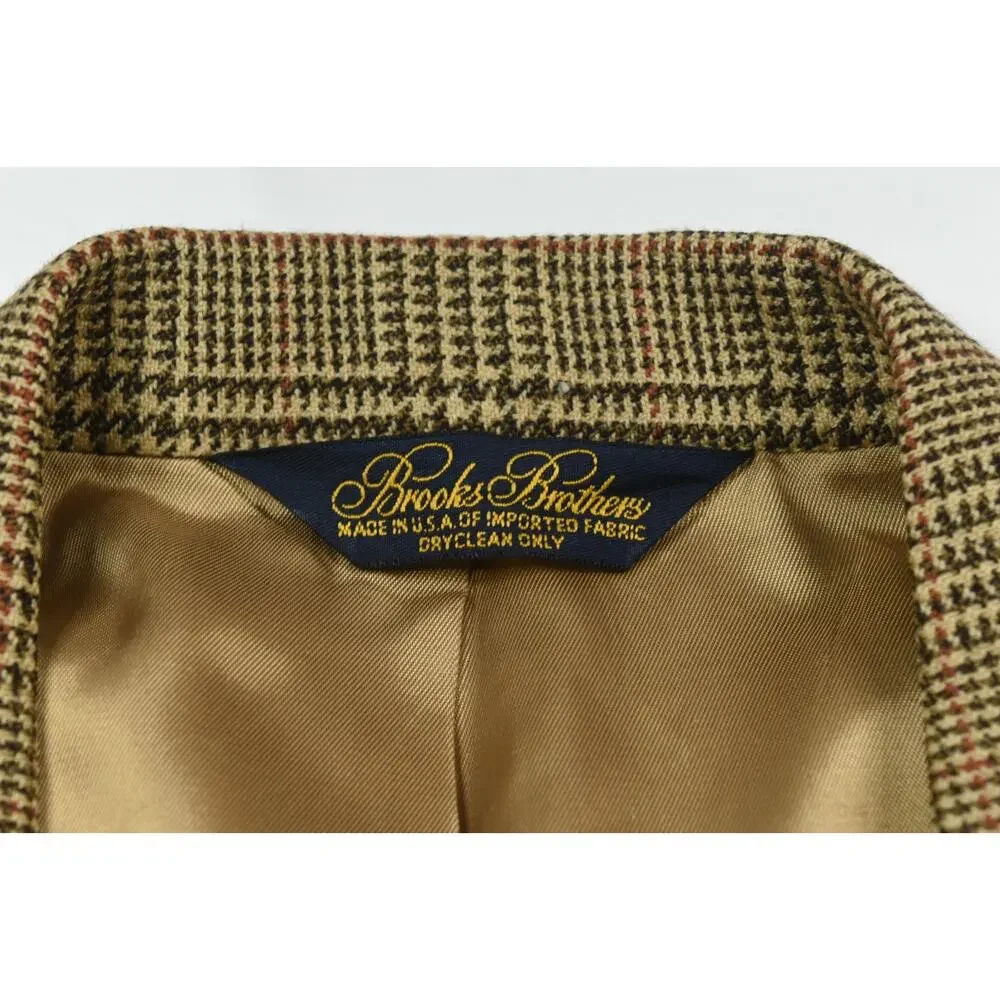 Vintage Brooks Brothers Blazer Mens 43L Beige Plaid Wool Two-Button Classic